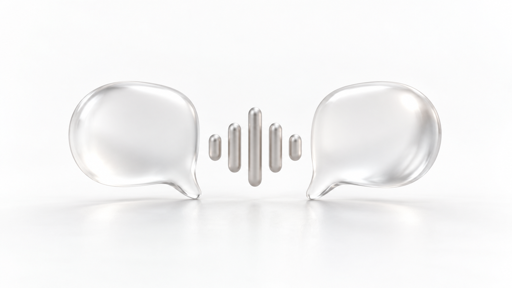Two glass speech forms connected by a silver waveform